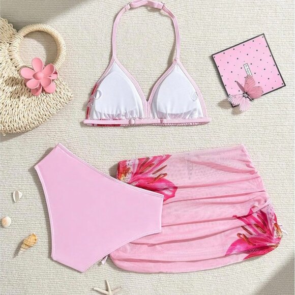 GIRLS SIZE 12 3 PIECE FLORAL BIKINI SET - Picture 2 of 2